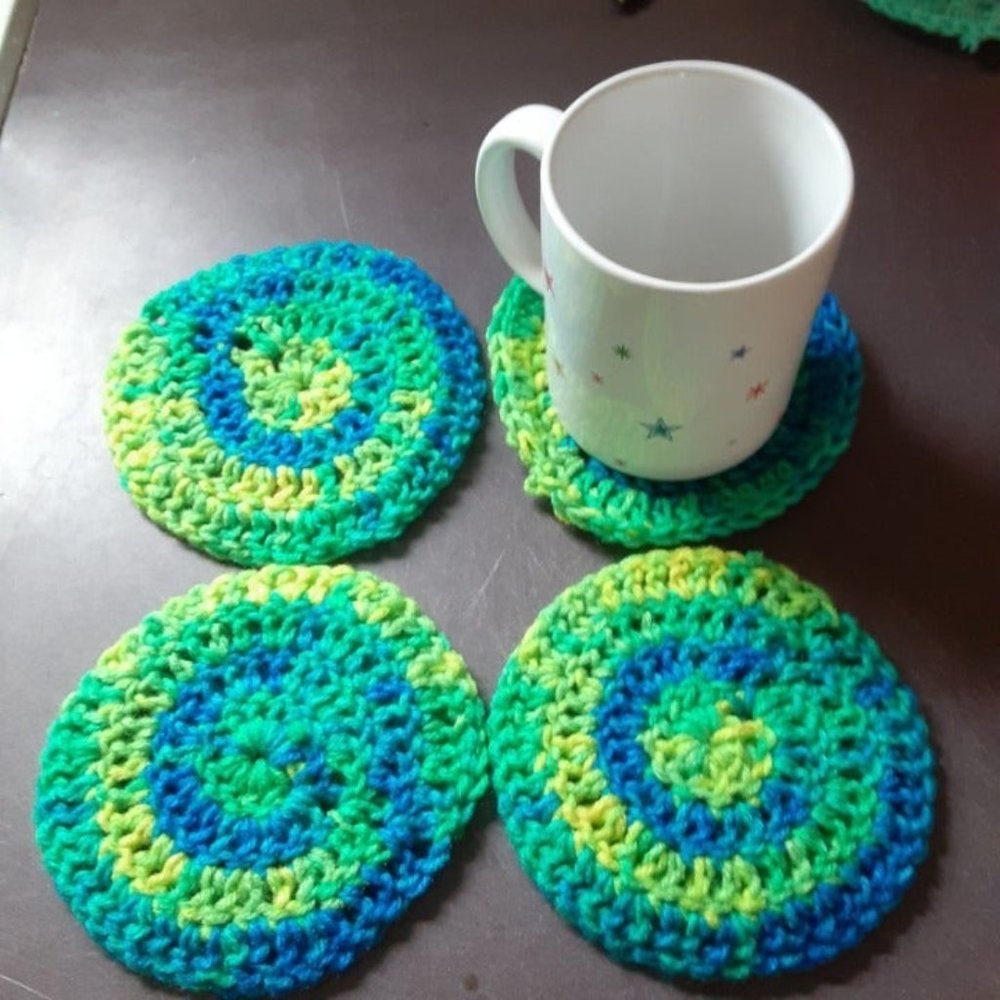 crochet tie dye coaster set